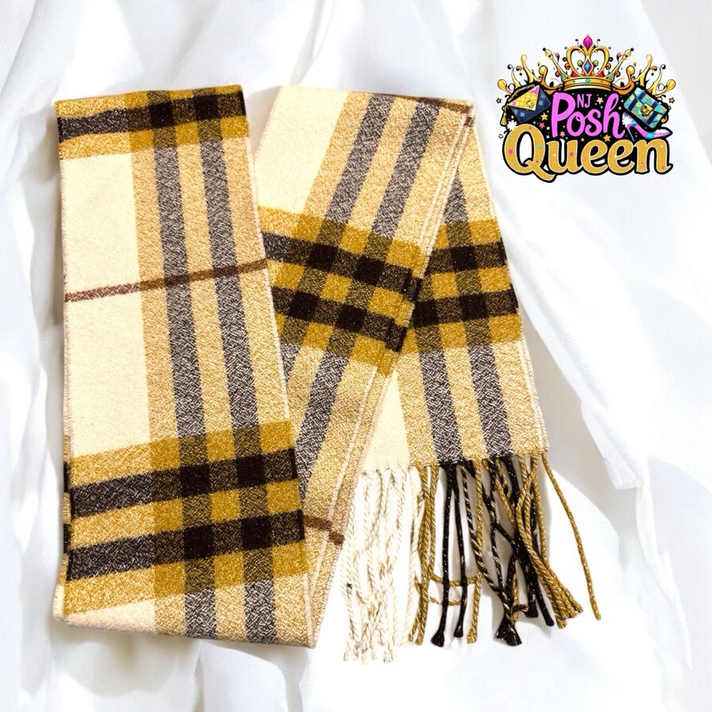 Burberry Plaid Cashmere Scarf in Yellow and Brown - Picture 7 of 11